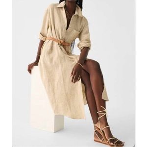 New Faherty Laguna Linen Dress in Gus-Golden sun stripe, size Medium